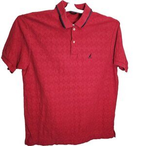 Vintage Nautica Men's Casual Red Short Sleeve Polo With Diamond Pattern Size L
